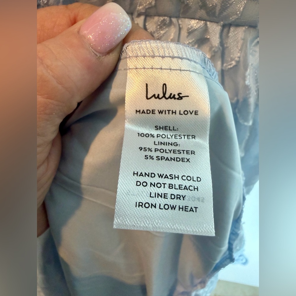 Lulus NWT “Make It Mesmerizing” Light Blue Jacquard Tiered Mini Dress Size Small - Picture 7 of 12